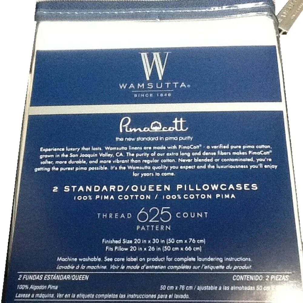 new WHITE HERRINGBONE Wamsutta 625 TC 100% Pimacott Cotton STANDARD Pillowcases